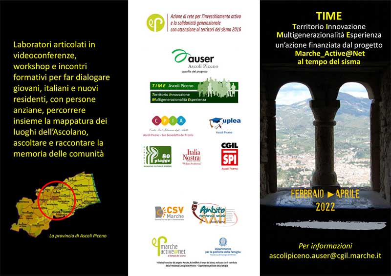 TIME - Territorio Innovazione Multigenerazionalità Esperienza - Un'azione finanziata dal progetto Marche_Active@net al tempo del sisma