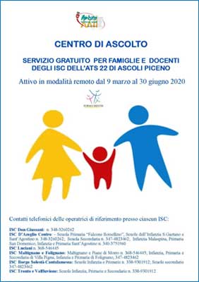 Centro di ascolto - Servizio gratuito per famiglie e docenti degli ISC dell'ATS 22 di Ascoli Piceno