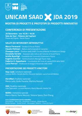 Conferenza "UNICAM SAAD X JDA 2019. Progetti e prototipi di prodotti innovativi"