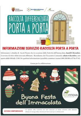 Informazioni sul servizio di raccolta rifiuti porta a porta - Lunedì 8 dicembre 2025