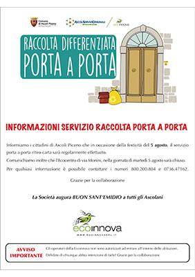 Informazioni sul servizio di raccolta rifiuti porta a porta - Martedì 5 agosto 2025