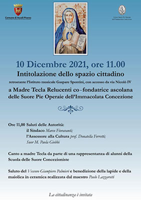Intitolazione dello spazio cittadino retrostante l'Istituto musicale Gaspare Spontini a Madre Tecla Relucenti
