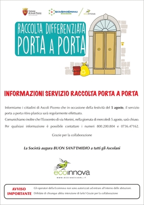Informazioni servizio raccolta porta a porta 5 agosto
