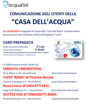 Comunicazione agli utenti della "Casa dell'acqua"