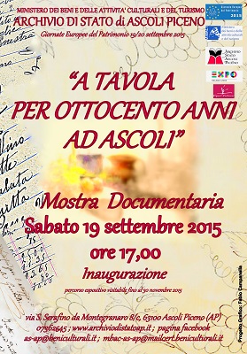 Locandina A tavola per ottocento anni ad Ascoli - 19 - 20 settembre