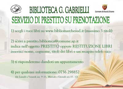 Biblioteca G. Gabrielli - Servizio di prestito su prenotazione