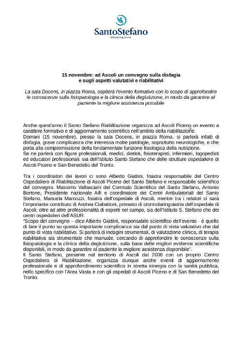 convegno sulla disfagia e sugli aspetti valutativi e riabilitativi