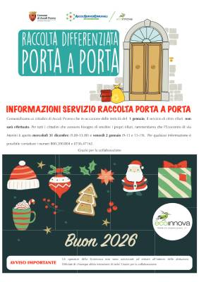 Informazioni sul servizio di raccolta rifiuti porta a porta - Giovedì 1 gennaio 2026