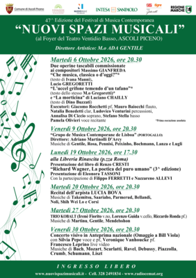 Nuovi spazi musicali - 47^ edizione del Festival di Musica Contemporanea