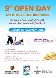 Locandina Open day insieme alle Biblioteche del Sistema Interprovinciale Piceno.