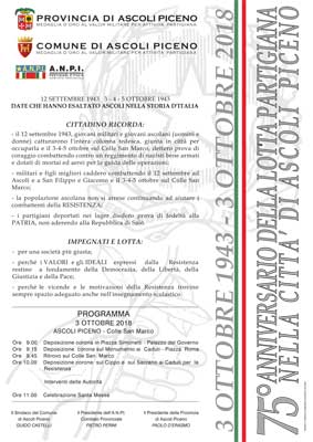 3 ottobre: 75° anniversario della lotta partigiana nella città di Ascoli Piceno