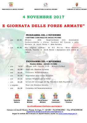 4 Novembre 2017 e Giornata delle Forze Armate