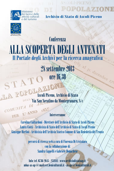 Conferenza alla scoperta degli antenati. Il portale degli archivi per la ricerca anagrafica