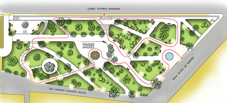 Mappa interattiva dei giardini pubblici, con indicazioni delle piante