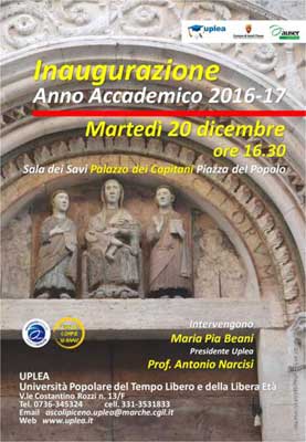 Inaugurazione dell'anno accademico 2016-2017 dell'Università Pololare del tempo libero e della libera età - UPLEA