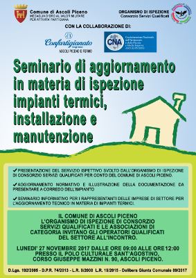 Seminario di aggiornamento in materia di ispezione impianti termici, installazione  e manutenzione 