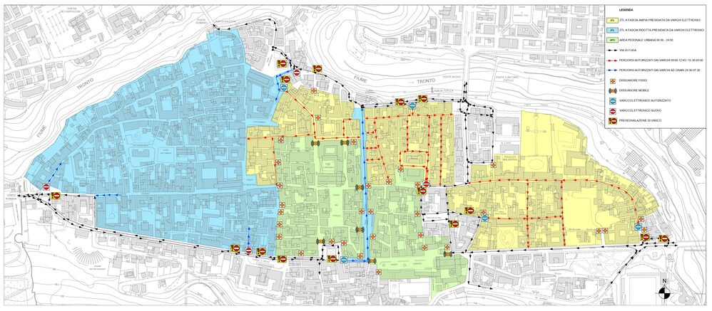 La mappa della dislocazine dei varchi nel centro storico di Ascoli Piceno
