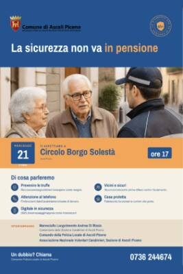 La sicurezza non va in pensione - Incontri pubblici per riconoscere le truffe e sapere come difendersi - Mercoledì 21 ottobre